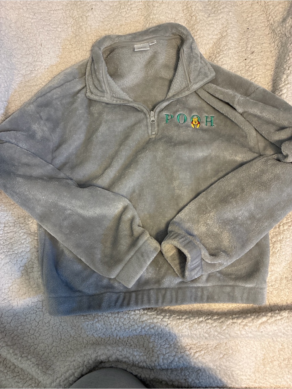 Disney Gray Pooh Embroidered Quarter-Zip Fleece Pullover